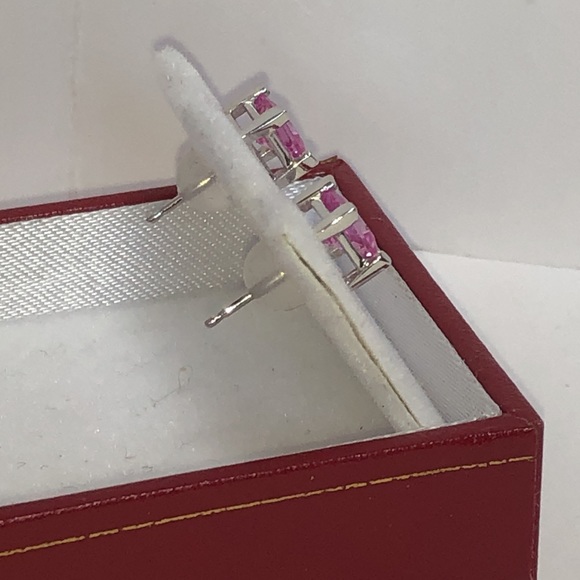 Real Solid 14K White Gold Princess Cut Pink Solitaire Gemstone Stud Earrings - Picture 7 of 12